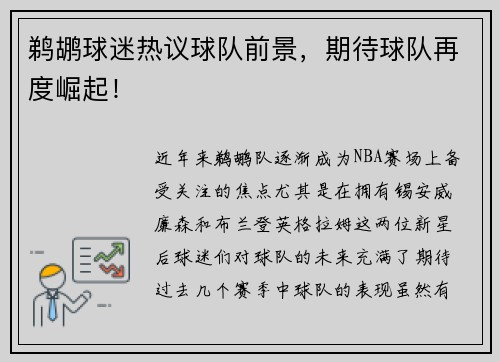 鹈鹕球迷热议球队前景，期待球队再度崛起！